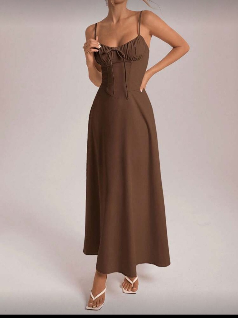 SHEIN Chocolate Brown Maxi Slip Dress with Spaghetti Straps